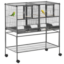 Gaiola dupla preta para pássaros pequenos, 102 cm