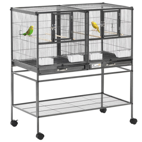 Gaiola dupla preta para pássaros pequenos, 102 cm