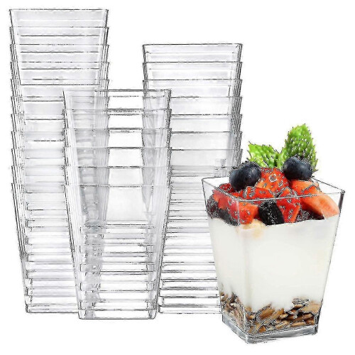 50 vasos pequeños transparentes para postre, reutilizables y ecológicos.