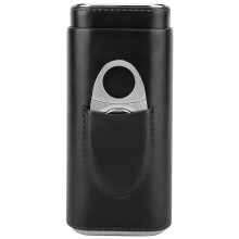Tragbares Zigarrenetui aus Leder, mit Zedernholz ausgekleideter Zigarrenhumidor mit Cutter (für 3 Zigarren, Schwarz)