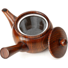 Klassische Teekanne aus Holz mit seitlichem Griff, herausnehmbarem Edelstahl-Teesieb, 400 ml (13 oz) kleine Kung-Fu-Teekanne für losen Tee