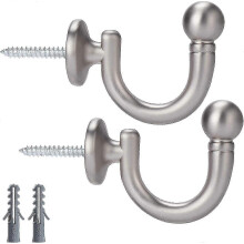 Support mural pour rideaux, crochet rond, attache pour rideaux et pompons, porte-serviettes, lot de 2, finition nickel mat