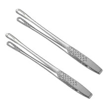 2 stuks roestvrijstalen voedseltangen in Japanse stijl, barbecuetang, keukentang voor het serveren van gebakken vis en biefstuk.