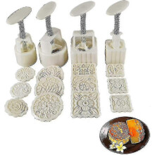 Kit de presse et d'emporte-pièces pour gâteaux de lune, idéal pour la pâtisserie maison. Comprend 4 moules et 12 motifs.