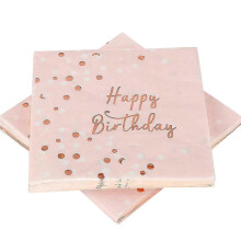 Serviettes de table « Joyeux anniversaire » en papier 3 plis rose et or, décoration pour anniversaire d'enfant