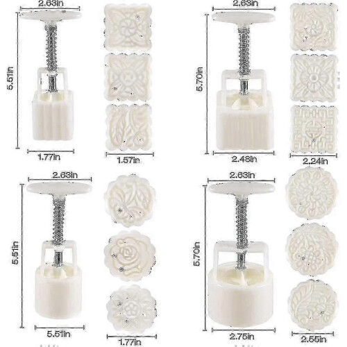 Moon Cake Press and Stamp Set for Home Baking, Includes 4 Molds and 12 Designs 2