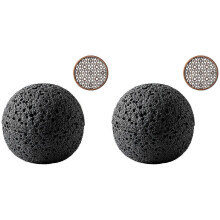 2 bols, Cuisine moléculaire créative imitant la tasse ronde fumée, vaisselle noire sur assiette boule en pierre à feu