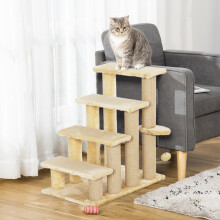 pawHut Pet Stairs with 4-step Stair, Scratching Posts, Platforms, Toy Ball