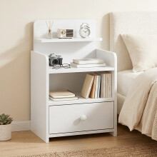 HOMCOM Bedside Cabinet with Drawer and Shelf for Living Room, White