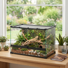 PawHut 48L Glass Terrarium, Reptile Vivarium with Stone Background, Black