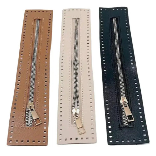 (Brown) 27cm Long Solid Leather Zipper for Handbag Crochet Bag Hardware Practical Sewing Accessory 2