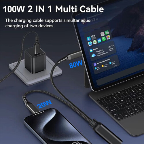 2 in 1 USB C to USB C Cable PD 100W Max Fast Charging Cable for  Series  Data Cable 1