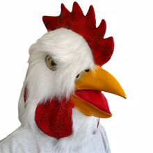 Copricapo di gallo imbottito bianco, maschera in lattice