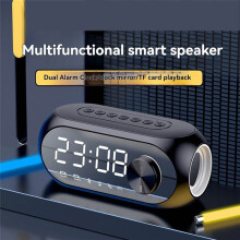 Alarm Clock Portable Speaker Radio FM Subwoofer Wireless Sound Box Music Woofers TF Card Multifunct Black