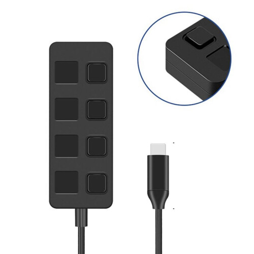 4-Port Button USB3.0 HUB  USB Splitter1 to 4 Hub Type-C Extender for Laptop Computer Accessoriess,B 1