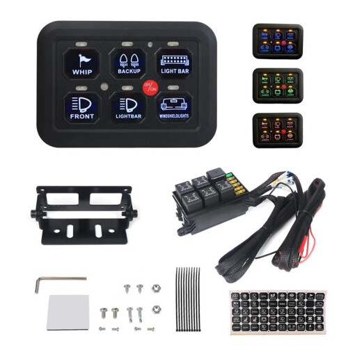 12V LED 6 Gang  Panel 600W-1200W Circuit Control Relay System Box Touch Control Panelt for  UTV Caravan