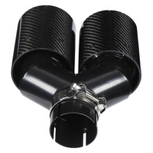 Car Tail Pipe 6393mm YShaped 1In2Out Right Side Dual Outlet Exhaust Tailpipe Black Carbon Fiber for M Performance