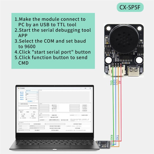 CX-SP5F Development Kit MP3 Voice Playback Module UART Serial Port Control Intelligent Voice Broadcast Voice  Module 2