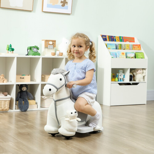 Cavalo elétrico branco com música e rodas de PU, 74 cm 2