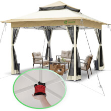 VOUNOT 3.6x3.6m Pop Up Gazebo w/Central Lock System Mesh Side Double Roof Beige