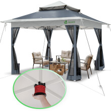 VOUNOT 3.6x3.6m Pop Up Gazebo w/Central Lock System Mesh Sides Double Roof Grey