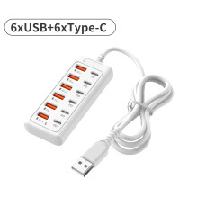 (12) 12-Port USB Charging Station, Multi-Port USB-C Fast Charging Hub With 6 PD Type-C Ports 6 USB-A Ports, Desktop Charger Stand For