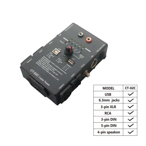 CT-02C Cable Tester  Meter XLR Signal  Meter 6.3mm Jacks Cable Tester 4-Pin Speakon Multi-Function  Tester