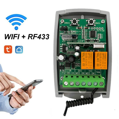 Tuya WIFI  Receiver 7-32V 2CH Garage Door Remote Control Opener Controller Rolling Code 433Mhz Transmitter 2