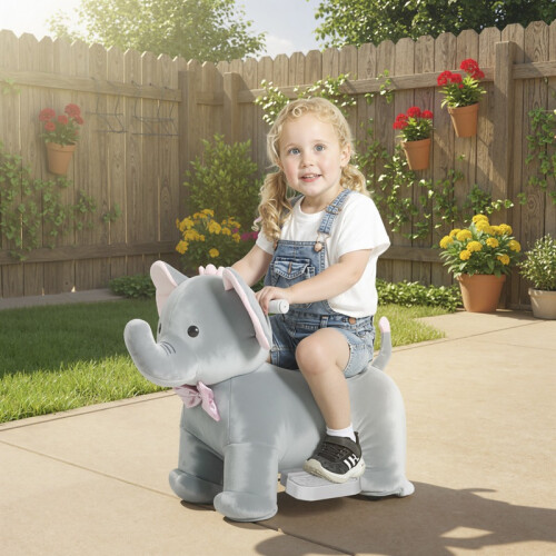 Elefante elétrico cinza com música e rodas de PU, 74 cm 2