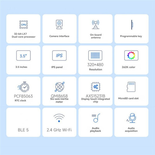 Waveshare ESP32-S3 Development Board 3.5inch LCD Capacitive Touch Display Wi-Fi 2.4G+BLE 5 Support AI XiaoZhi