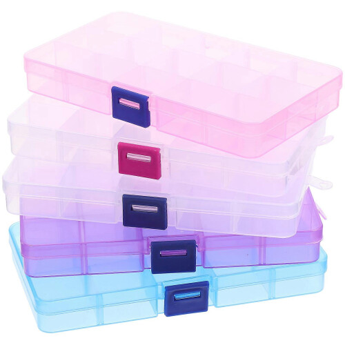 5pcs Plastic Tools Storage Container 15-compartment Parts Storage Boxes