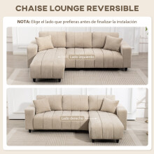 Sofá Chaise Longue Beige 242 x 156 x 87 cm