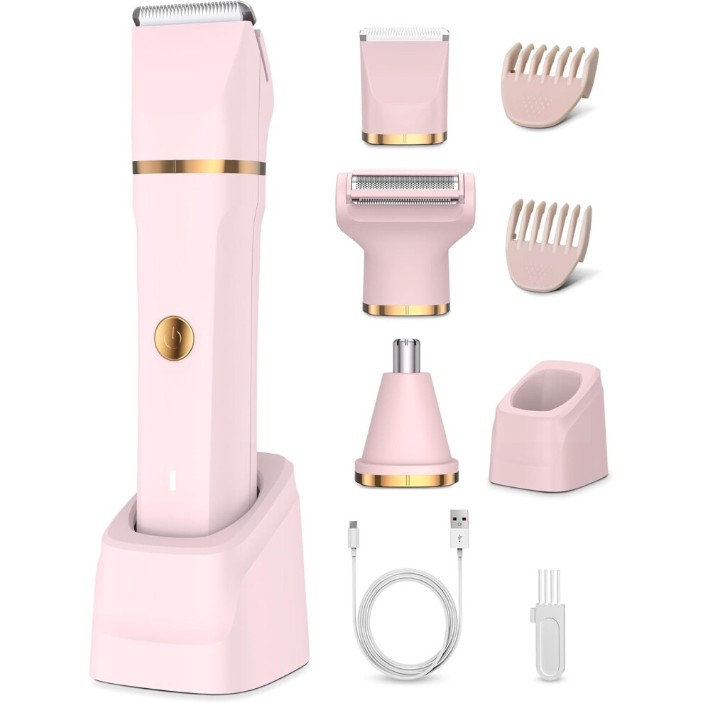 Funhee Lady Shavers For Women 3-In-1,Bikini Trimmer Woman Ipx7 Waterproof,Nose Trimmer Rechargeable,Pubic Hair Trimmer For Women Wet And Dry (Pink)