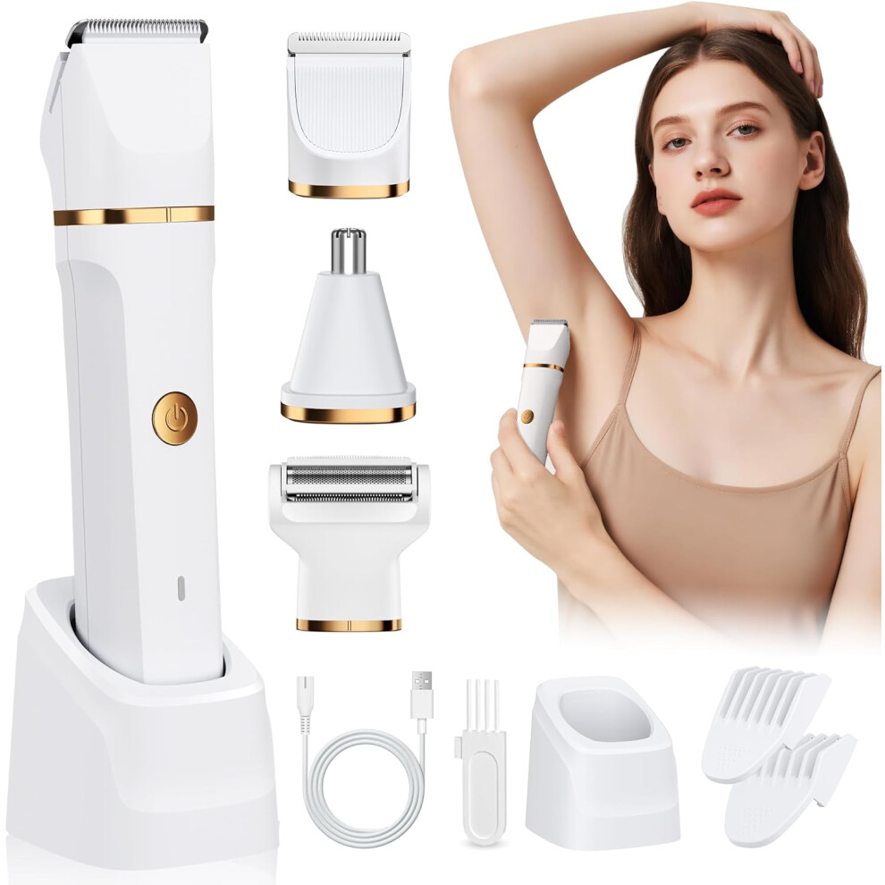 Funhee Lady Shavers For Women 3-In-1,Bikini Trimmer Woman Ipx7 Waterproof,Nose Trimmer Rechargeable,Pubic Hair Trimmer For Women Wet And Dry (White)