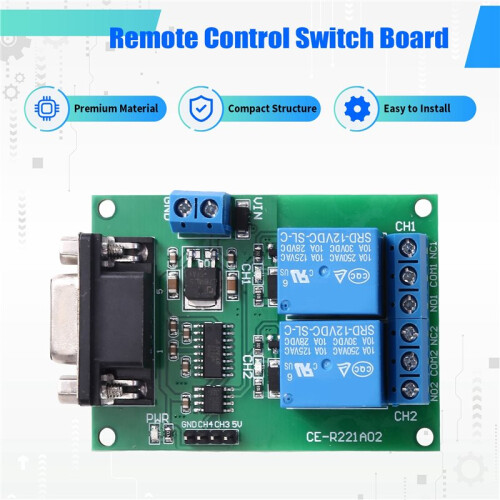 Remote Control  Board Serial Port Relay Module  12V 2 Channel DB9 Female RS232 Remote Control  Board 1