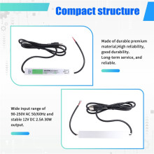 LED Driver 12V Power Supply 30W, 90-250V AC to 12V 2.5A Converter, IP67 Waterproof , US Plug