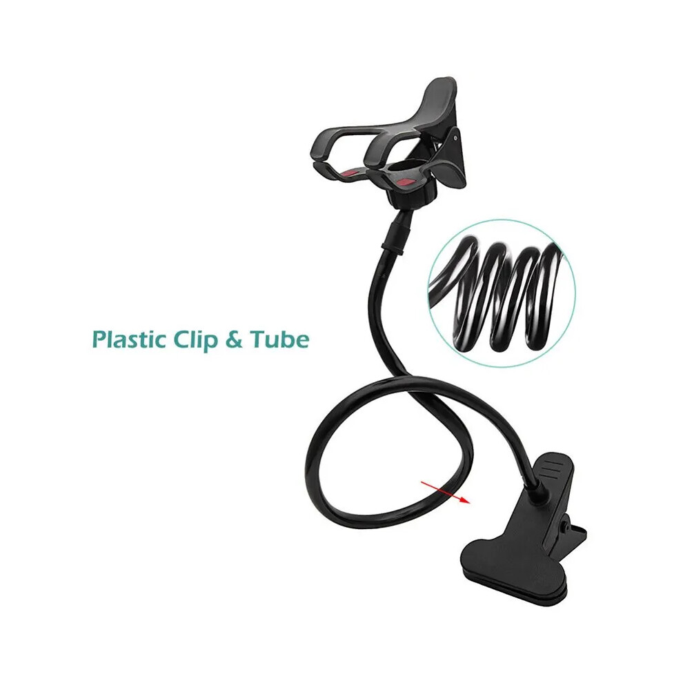 (Black) Universal Lazy Bracket Mobile Phone Holder Gooseneck Stand Stents Flexible Bed Desk Table Clip Bracket For Smartphone Holder Black 6910906939059
