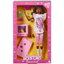 Barbie Rewind Doll & Accessories with Curly Black Hair & 1980s-inspired Slumber Party Outfit, Collectible & Displayable