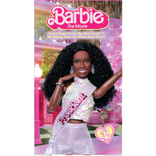 Barbie The Movie President Collectible Doll, ISSA Rae as President Wearing Shimmery White Blouse & Short Set, with Dark Curly Hair & President Sash