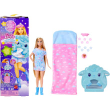 Barbie Party Unboxed Doll & Accessories, Sleepover Reveal Series with 7 Surprises Including Glow-in-The-Dark Activity Blue Pajama Doll