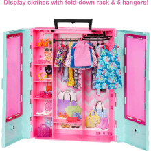 Barbie Closet Playset with 3 Outfits, 3 Pairs of Shoes, 2 Purses, Necklace and Sunglasses Accessories, 5 Hangars, Gift for 3 to 8 Years Old