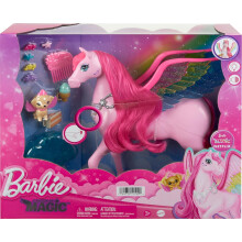 Barbie Doll Toys, Pegasus Pink Winged Horse Toy with 10 Accessories Including Puppy & Barrettes, Inspired A Touch of Magic