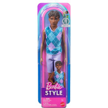 Barbie Fashionistas Style Ken Doll #253 with Brown Hair, Wearing Lavendar Shorts with Turquoise and Lavender Argyle Shirt, White Shoes