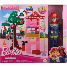 Barbie Careers Firefighter Doll & Playset with Fire Station & Tree, 2 Pets, Color-Change & 10+ Accessories Including Fire Extinguisher Squirt Toy