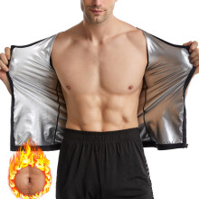 (Silver Coating, XXL/3XL) Men's Body Sculpting Sweat Vest Ab Waist Trainer Slimming Shirt