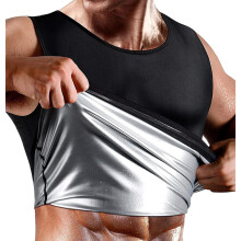 (Silver Men's Vest, S/M) Męski, powlekany srebrem, zapinany na zamek, modelujący talię body, modelujący pot i ujędrniający brzuch