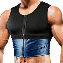 (PU Blue Men's Zipper Vest, 4XL/5XL) Silverbelagd herrbody med dragkedja för smalare midja, bastu-svett- och magtrimmer