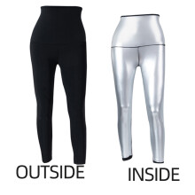 (Silver-coated high-waisted 9-point pants, S/M) Women's High-Waisted Coated Fitness Shorts, Yoga Tummy Control Sweatpants, Waist-Cinching Long Pants