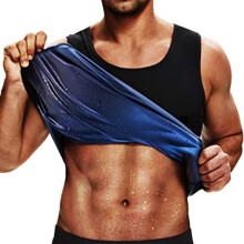 (Blue Men's Vest, L/XL) Men's Silver Coated Zipped Waist Slimmer Bodysuit, Sauna Sweat Shaper & Abdominal Trimmer Set
