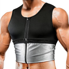 (Silver Coated Men's Zipper Vest, L/XL) Silverbelagd herrbody med dragkedja för smalare midja, bastu-svett- och magtrimmer